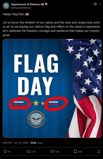 A promotional graphic from the United States Department of defense containing two russian flags as decoration